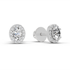 0.59 Carat Oval Halo Stud Earrings 14K - White Gold