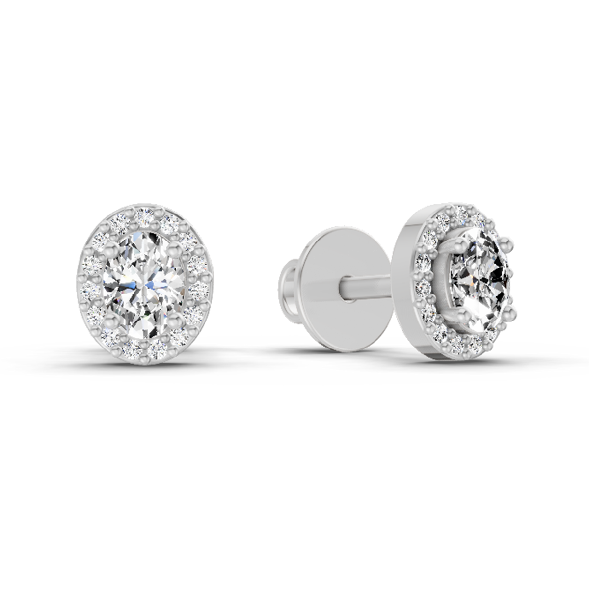 0.59 Carat Oval Halo Stud Earrings 14K - White Gold
