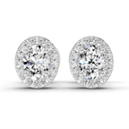 0.59 Carat Oval Halo Stud Earrings 14K - White Gold