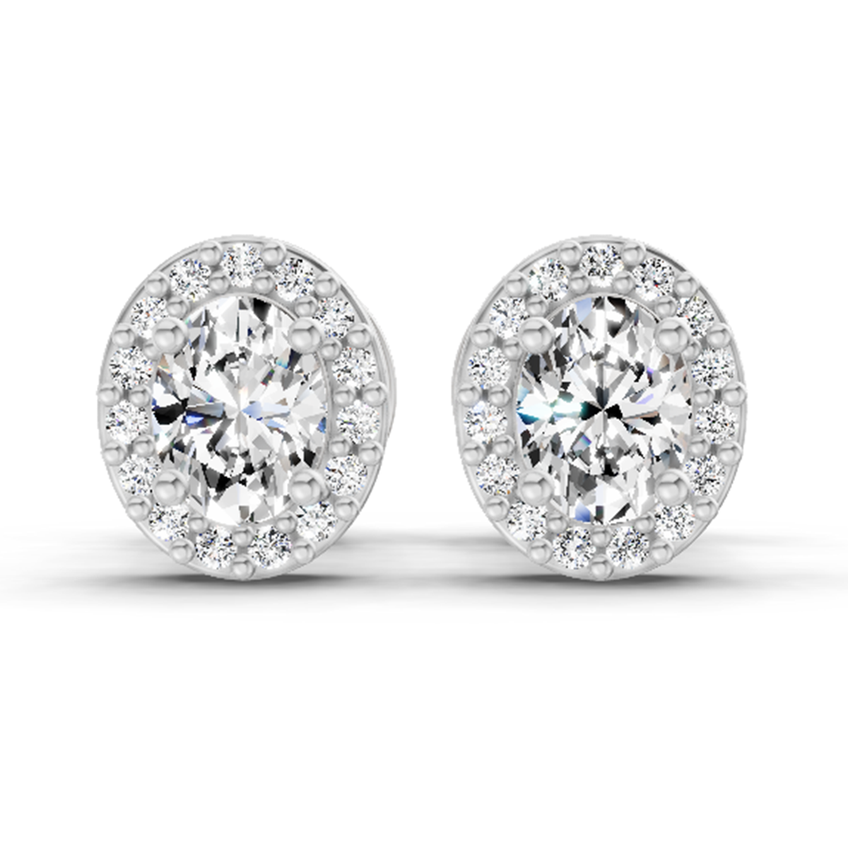 0.59 Carat Oval Halo Stud Earrings 14K - White Gold