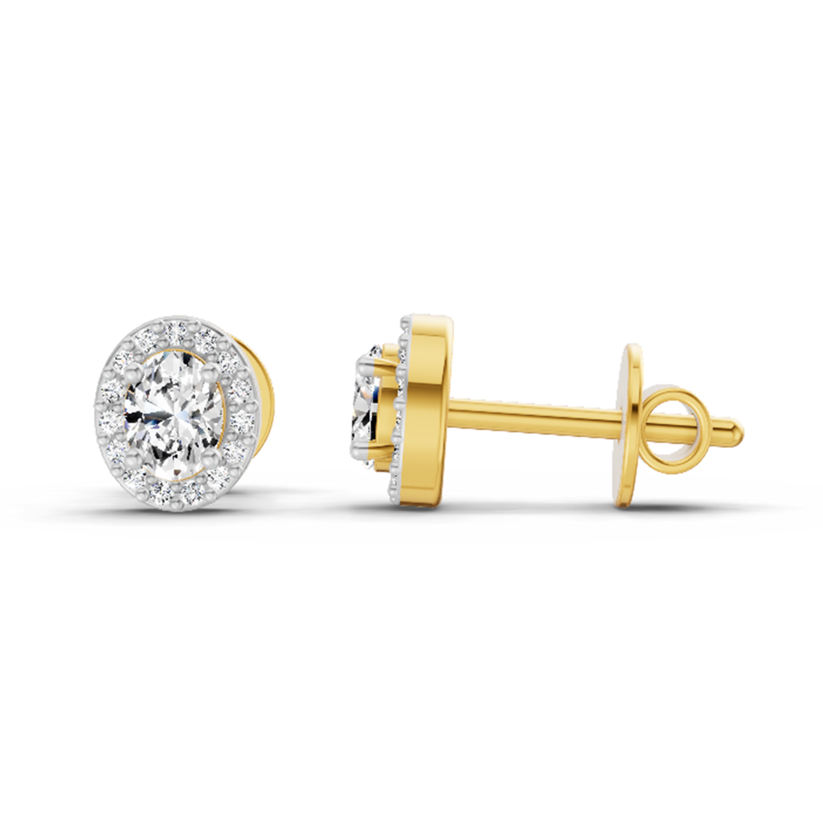 0.59 Carat Oval Halo Stud Earrings 14K