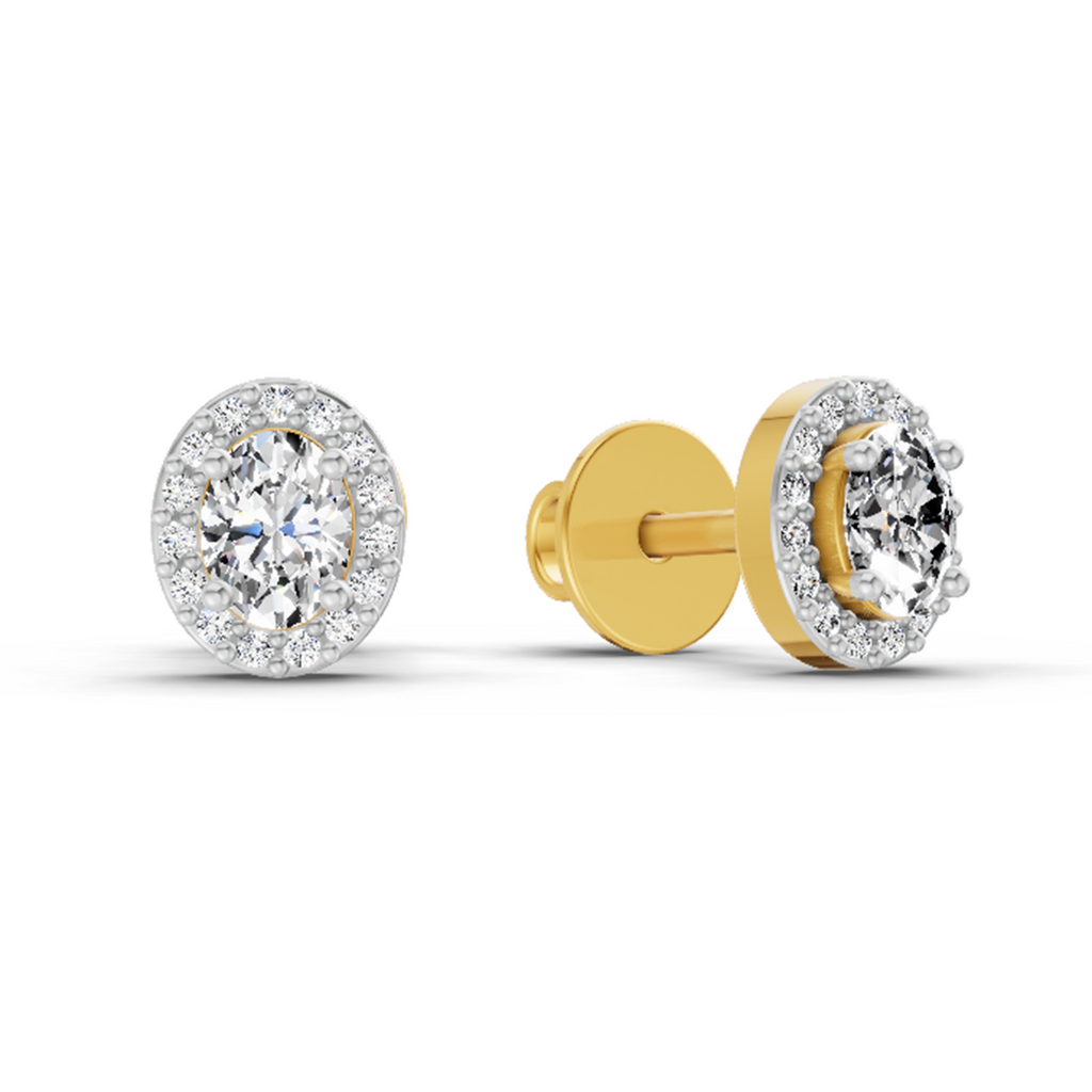 0.59 Carat Oval Halo Stud Earrings 14K