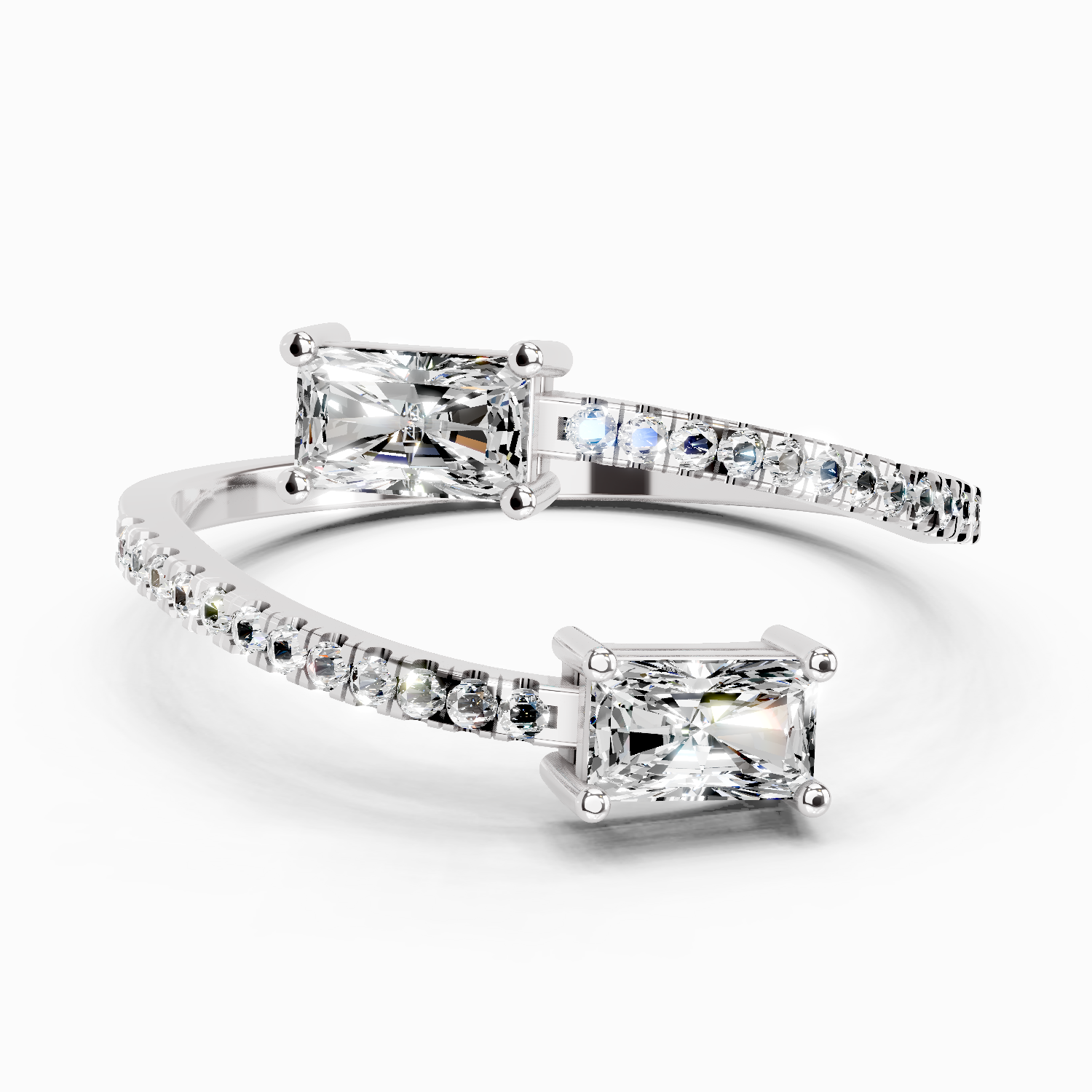 0.82 Carat Emerald Shape Diamond Toi et Moi Ring