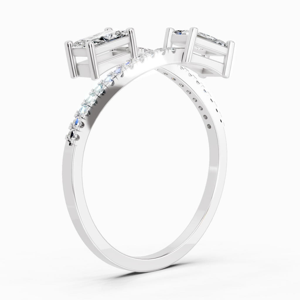 0.82 Carat Emerald Shape Diamond Toi et Moi Ring