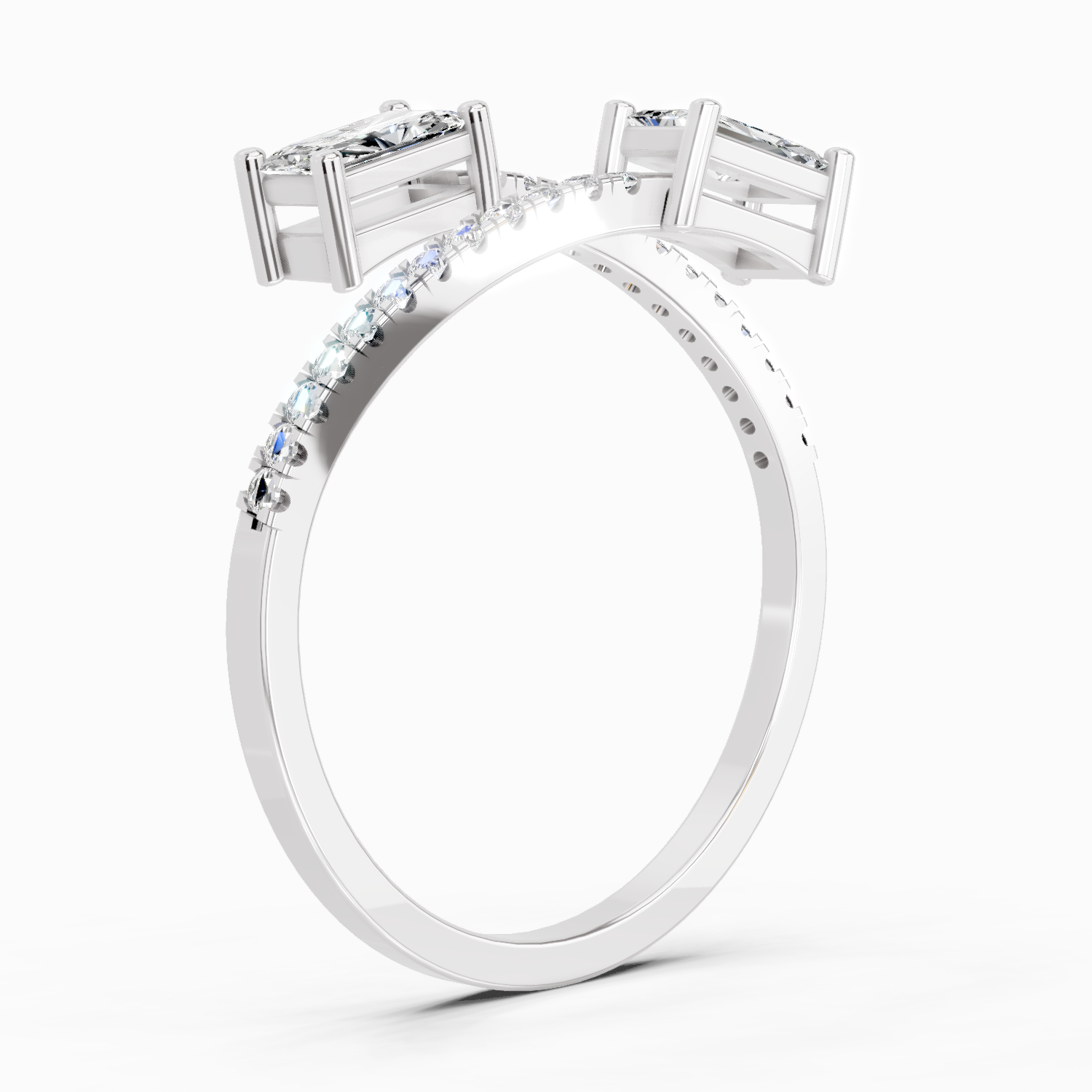 0.82 Carat Emerald Shape Diamond Toi et Moi Ring