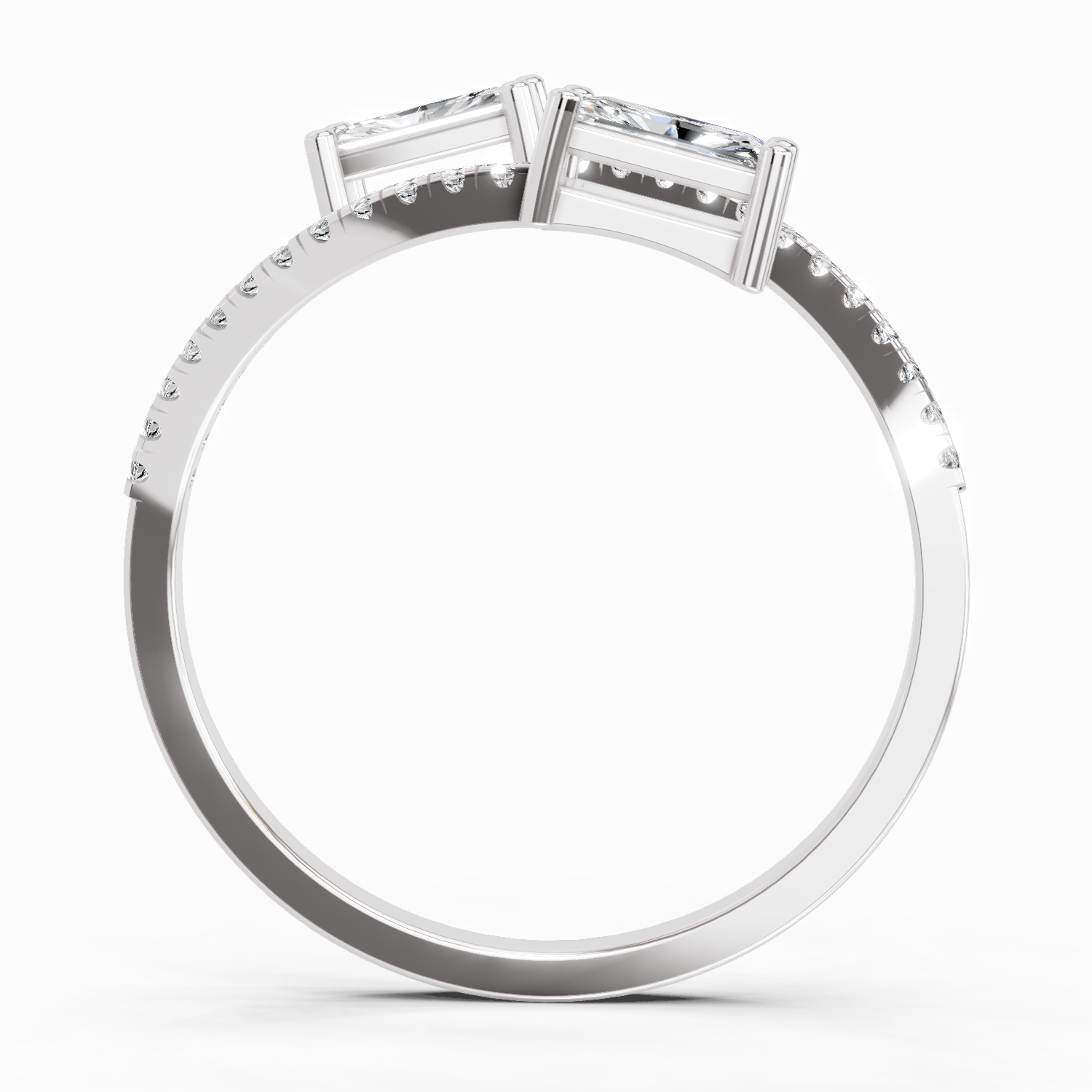 0.82 Carat Emerald Shape Diamond Toi et Moi Ring