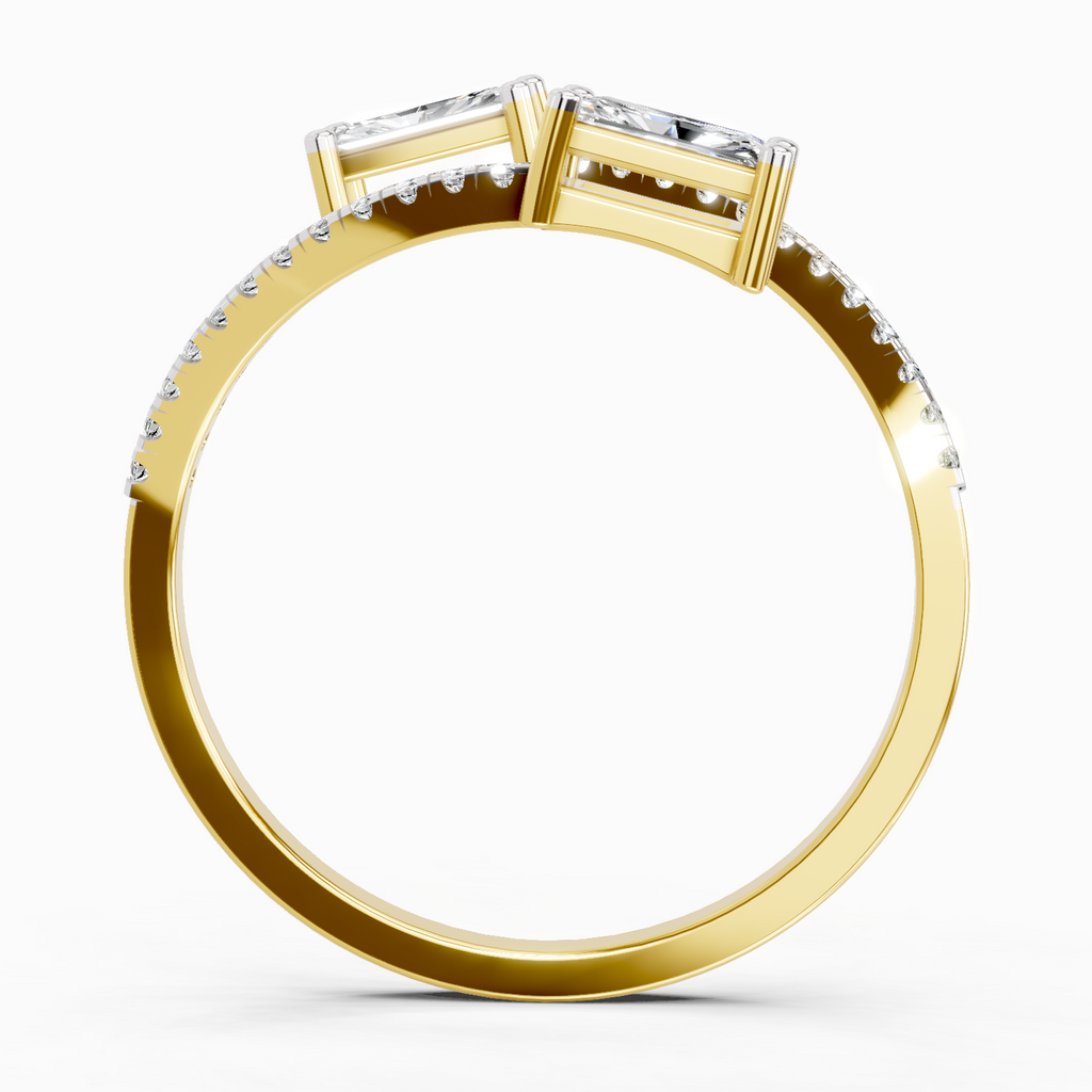 0.82 Carat Emerald Shape Diamond Toi et Moi Ring