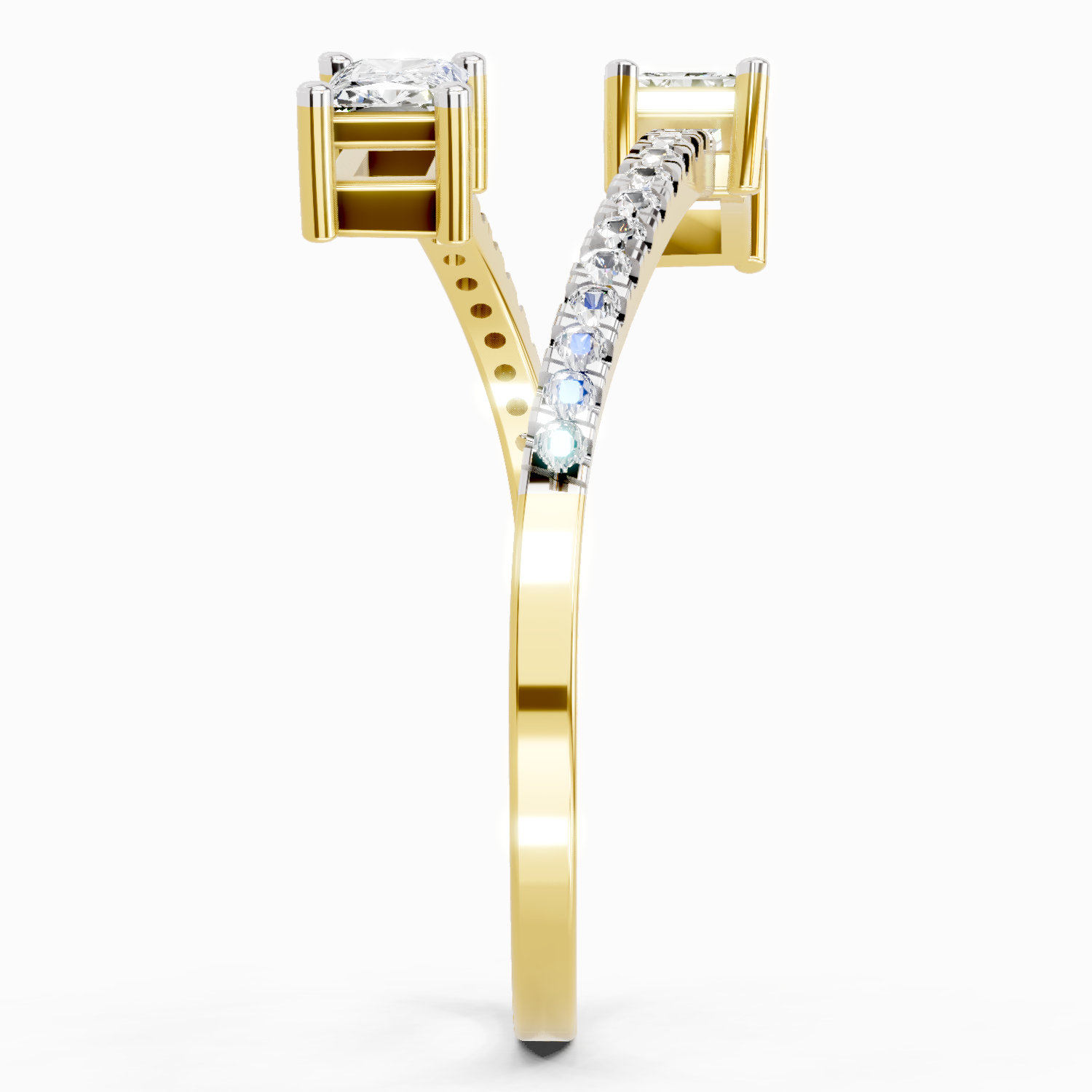 0.82 Carat Emerald Shape Diamond Toi et Moi Ring