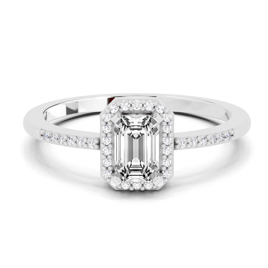 0.7 Ct Emerald Cut Halo Ring
