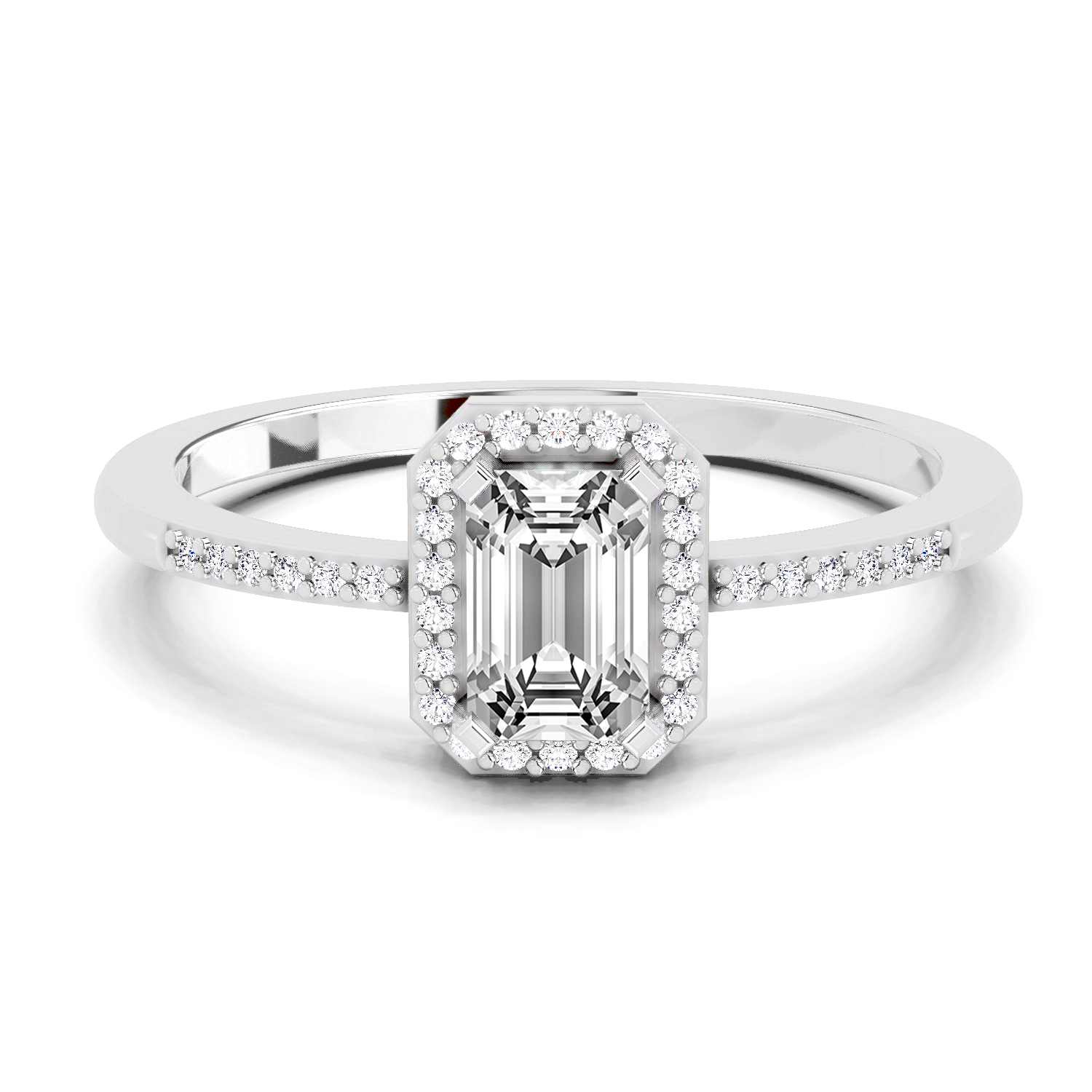 0.7 Ct Emerald Cut Halo Ring