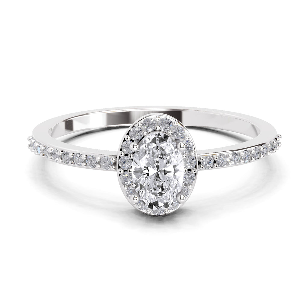 0.6 Carat Oval Shape Halo Engagement Ring