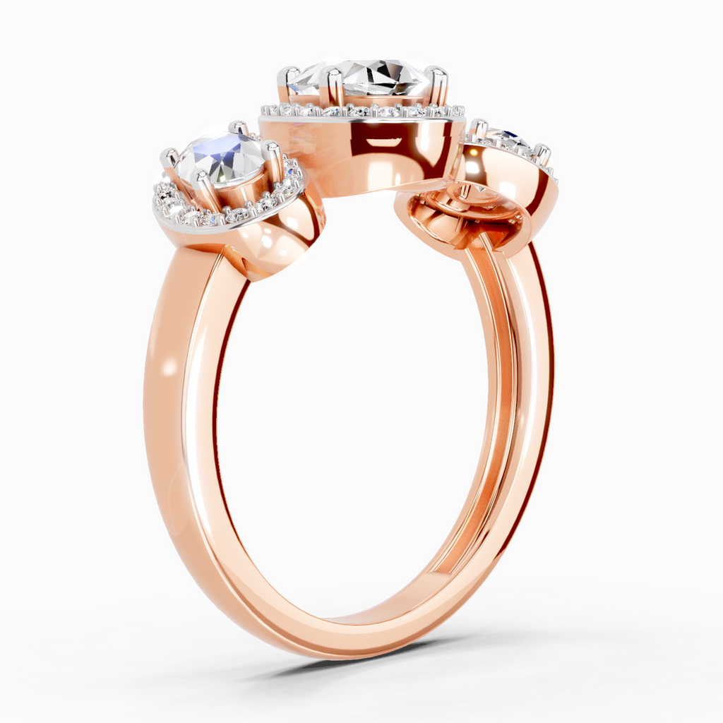 2 Carat Oval Three-Stone Halo Ring
