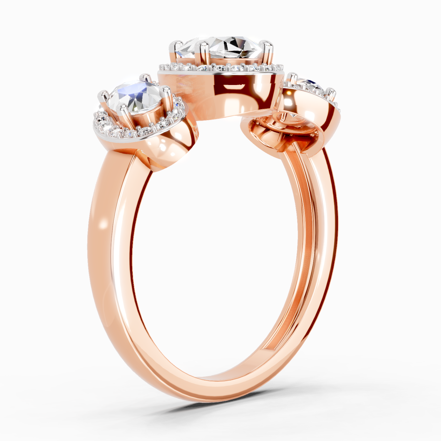 2 Carat Oval Three-Stone Halo Ring