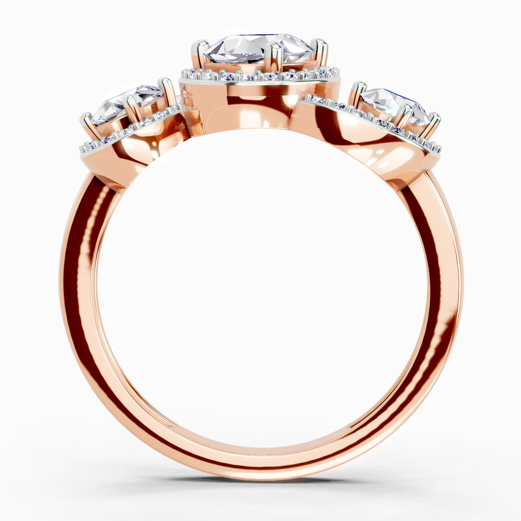 2 Carat Oval Three-Stone Halo Ring