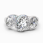 2 Carat Oval Three-Stone Halo Ring