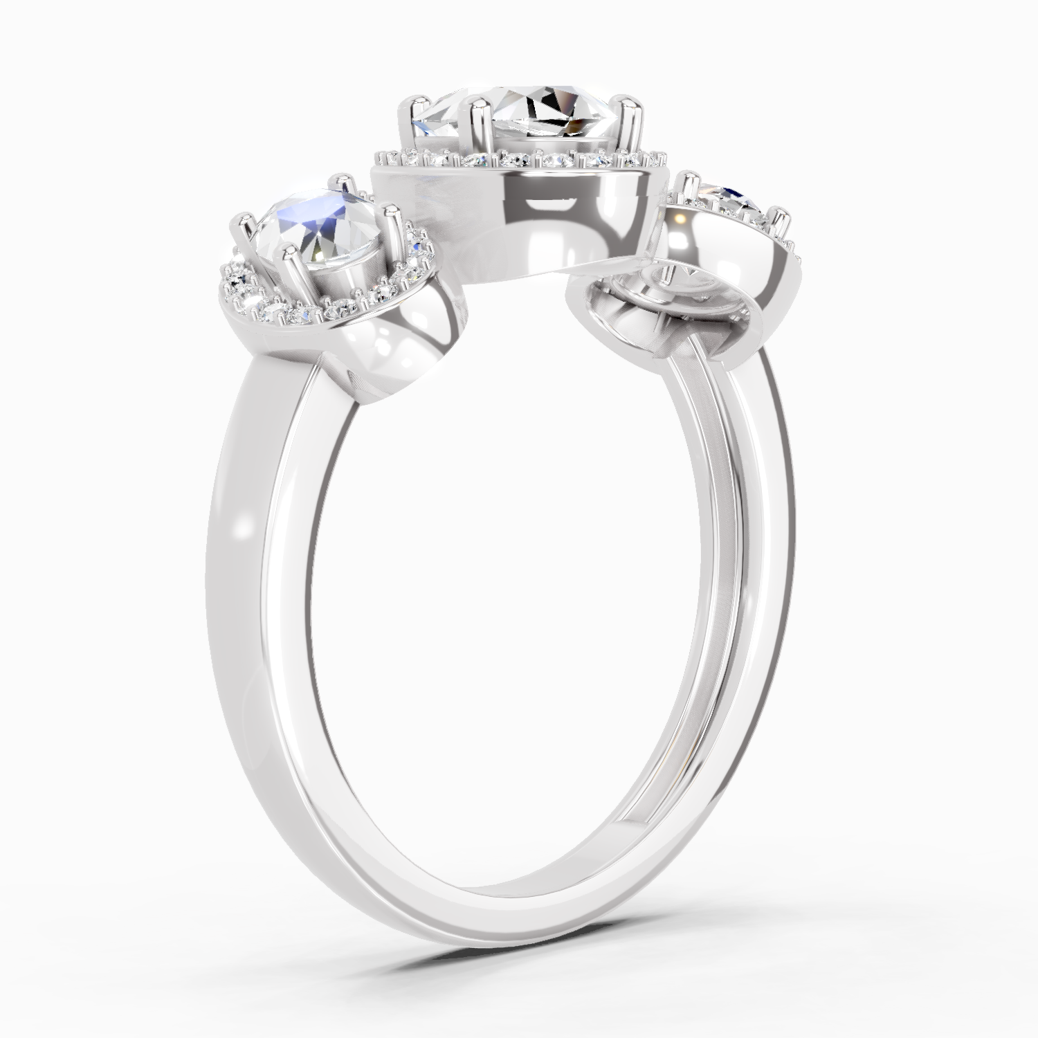 2 Carat Oval Three-Stone Halo Ring