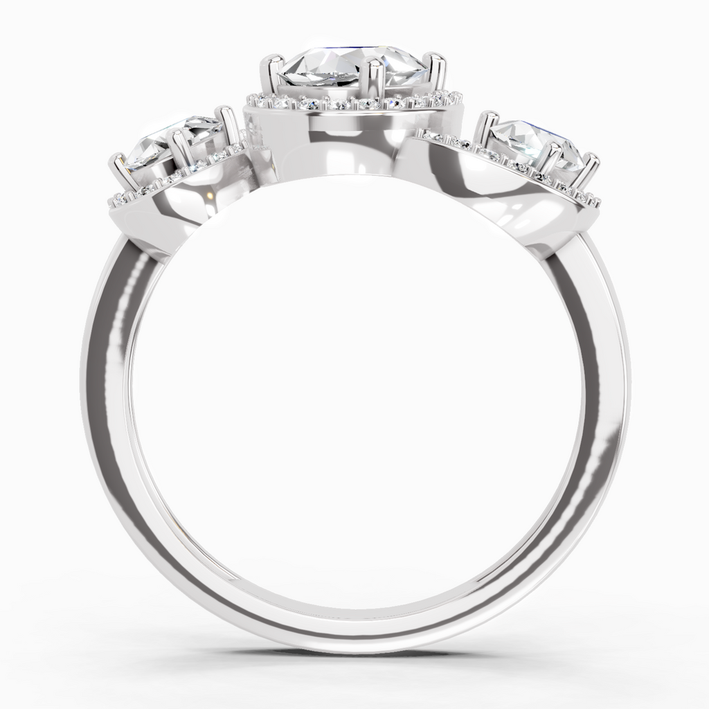 2 Carat Oval Three-Stone Halo Ring