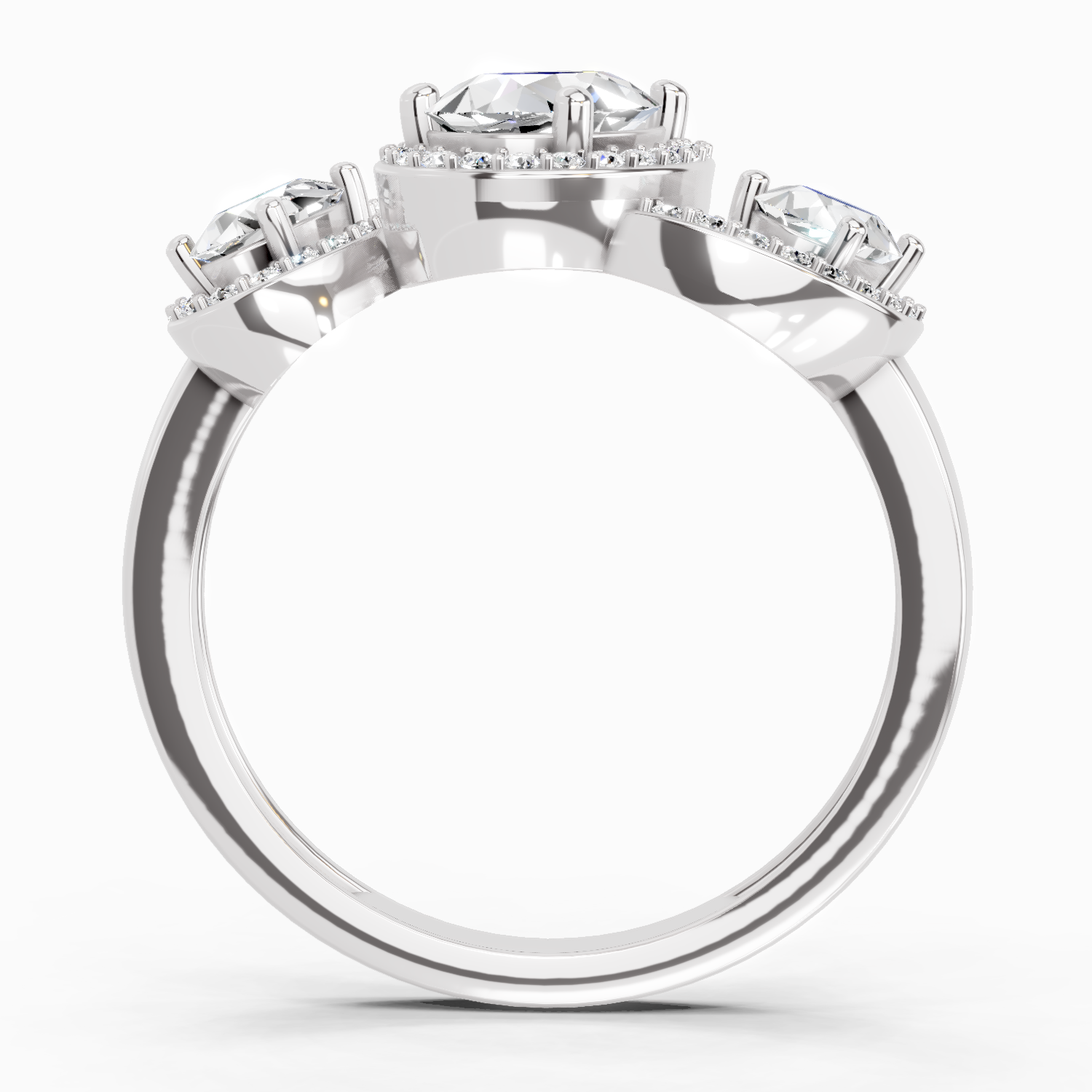 2 Carat Oval Three-Stone Halo Ring