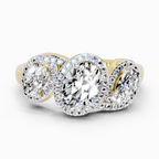 2 Carat Oval Three-Stone Halo Ring
