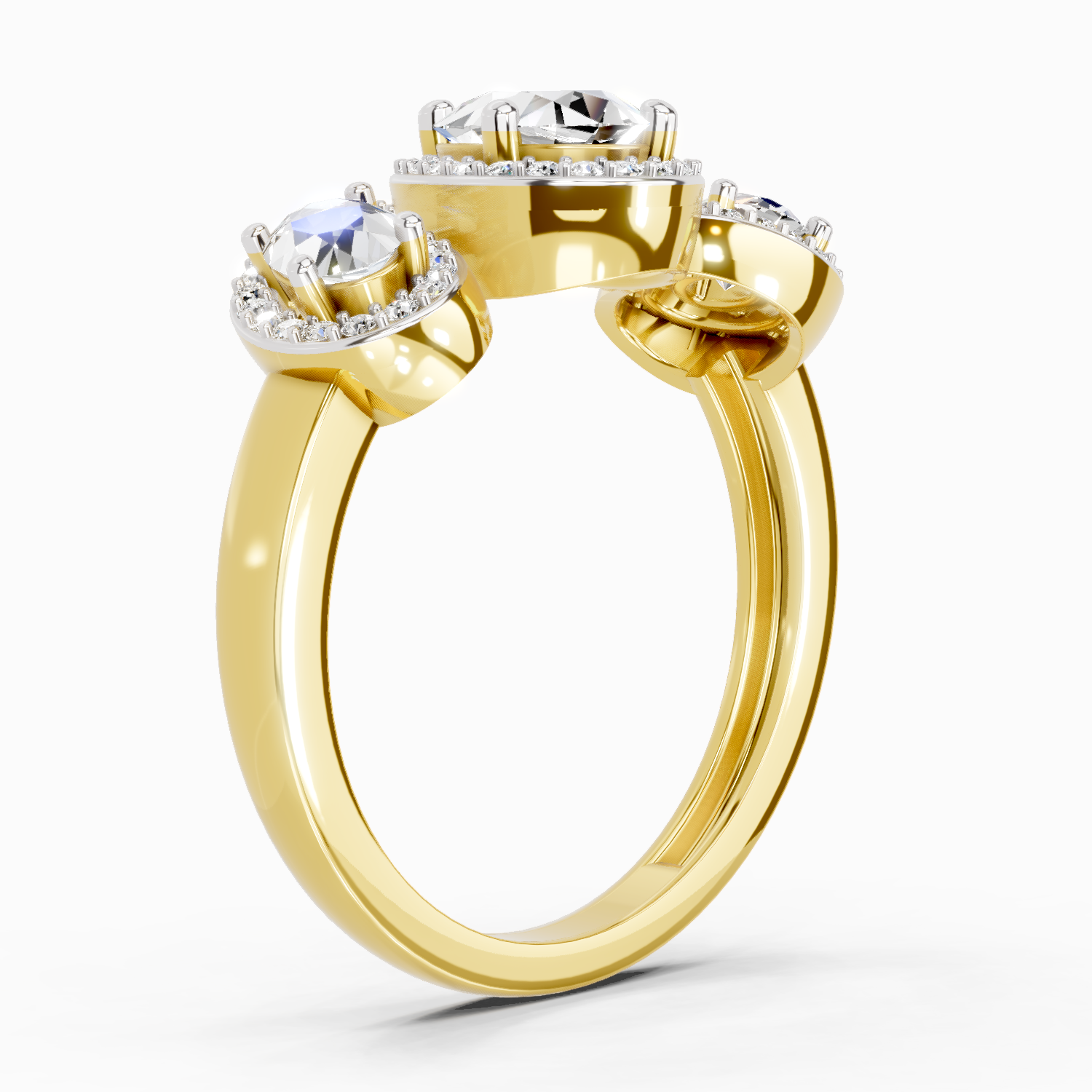 2 Carat Oval Three-Stone Halo Ring
