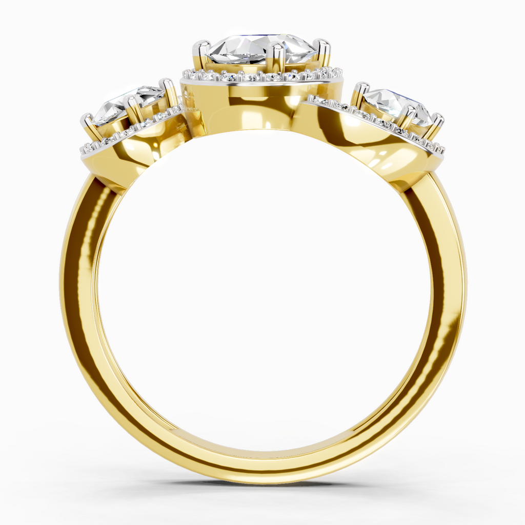2 Carat Oval Three-Stone Halo Ring