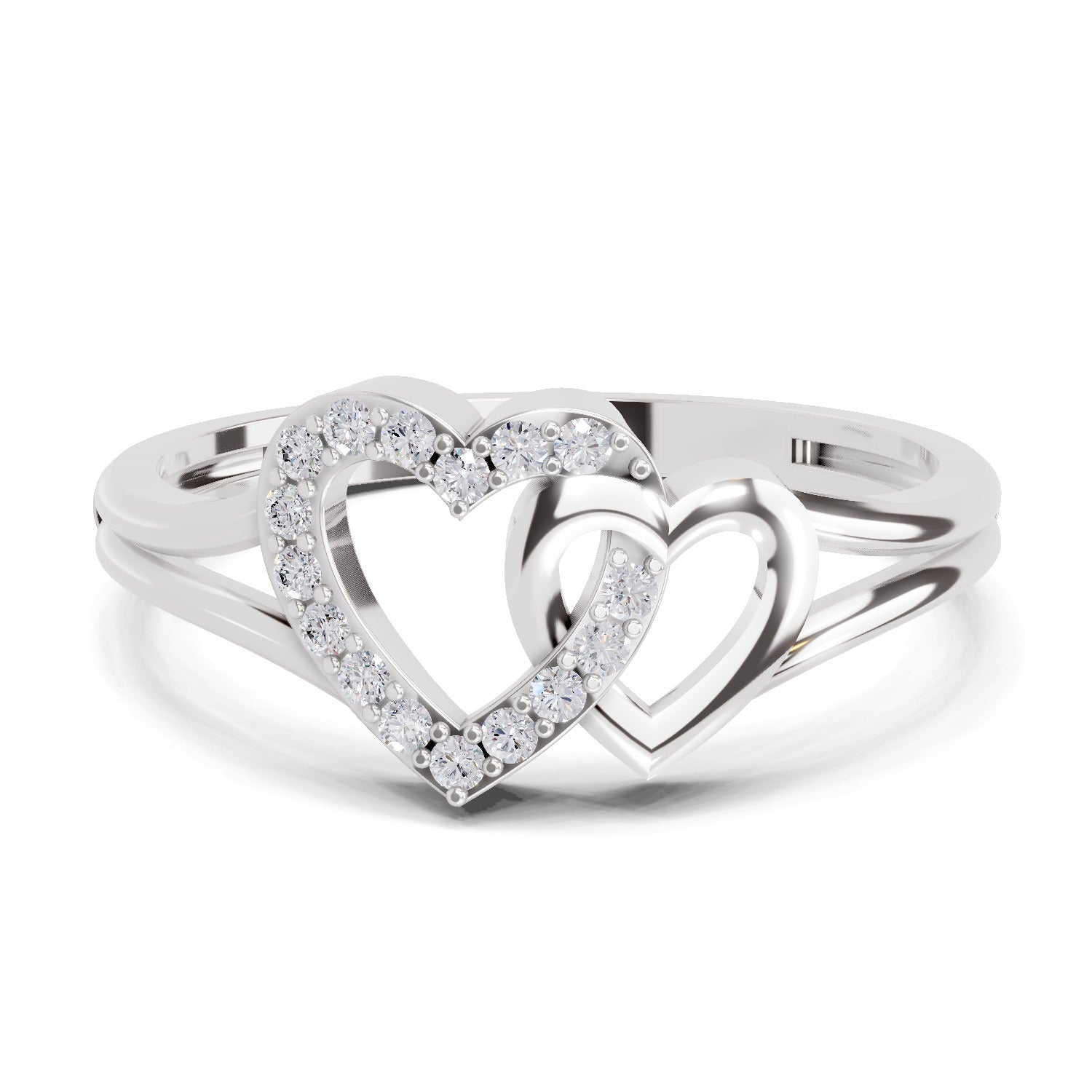 Sparkles 0.13 Ct Twin Heart Diamond Engagement Ring in 14K Gold