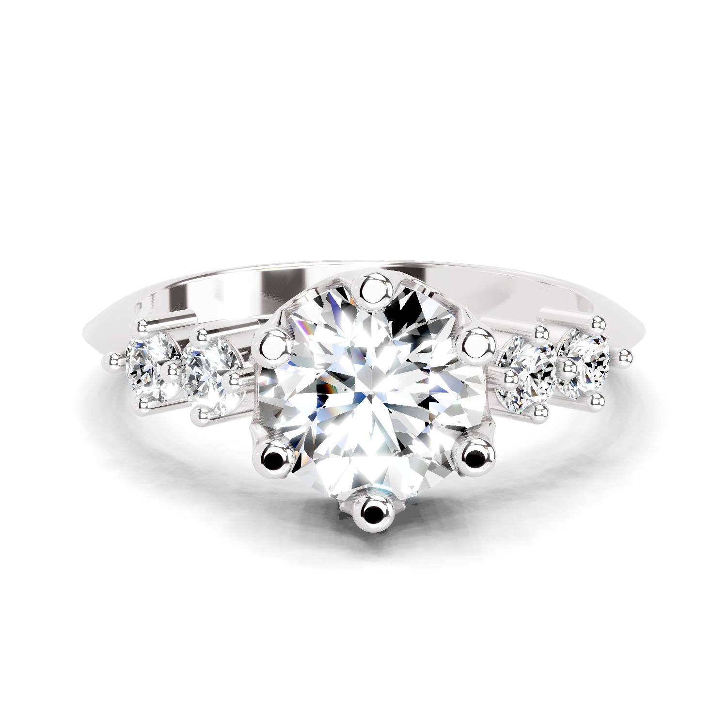 1.71 Carat Round Side Stone Engagement Ring