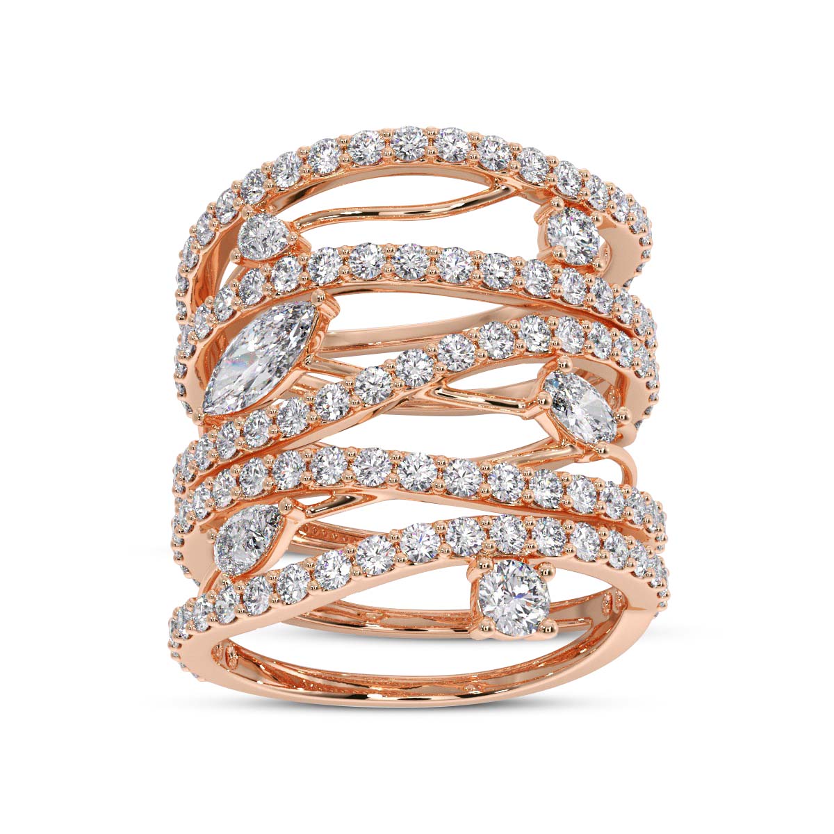 Lab Grown Diamond 2.6 Carat Intertwining Multi-Stone Ring 14KY