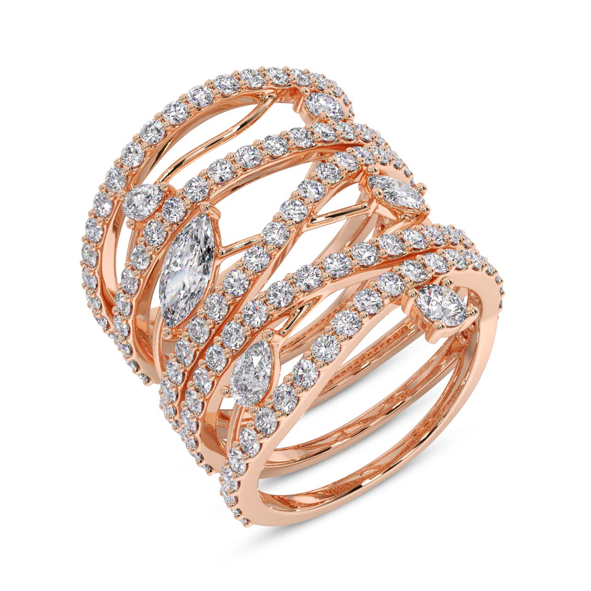Lab Grown Diamond 2.6 Carat Intertwining Multi-Stone Ring 14KY