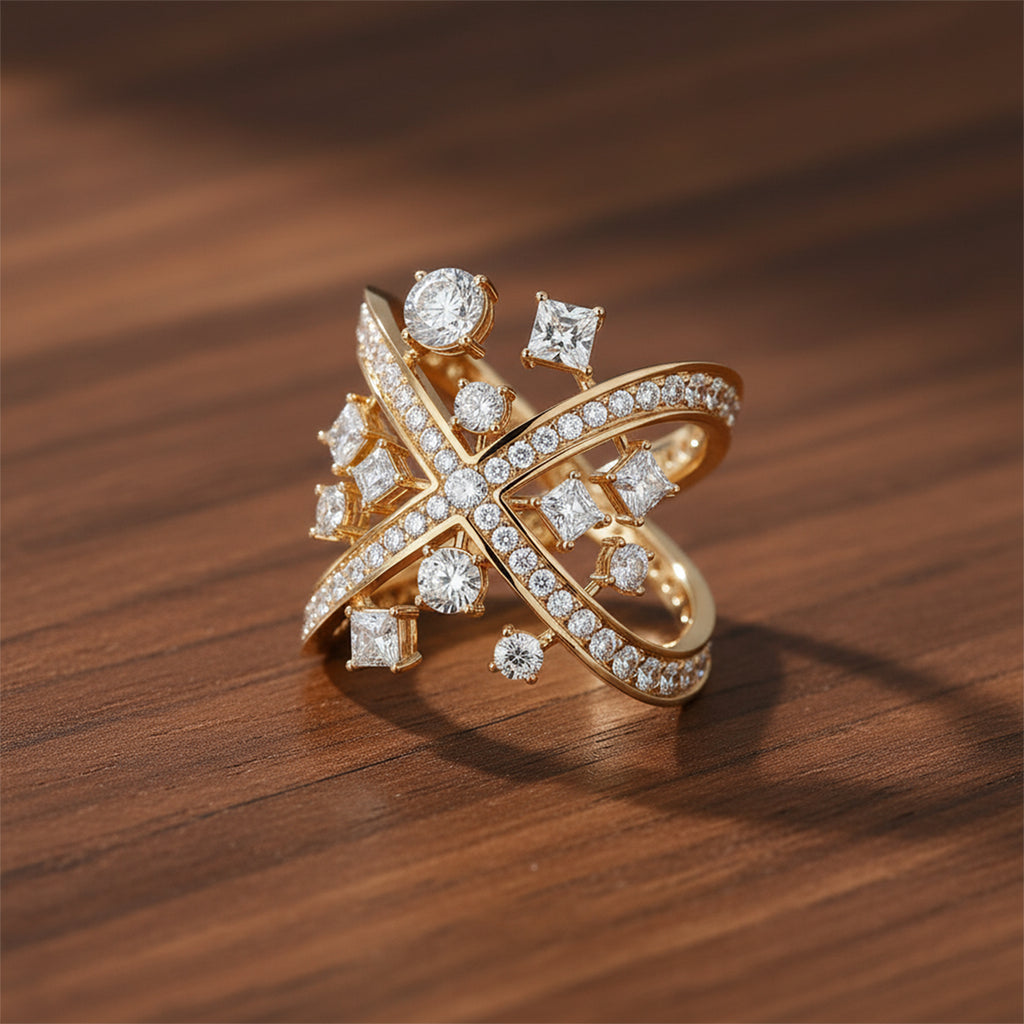 Lab Grown Diamond 4.32 Carat Multi Shape Liner Ring 14KW