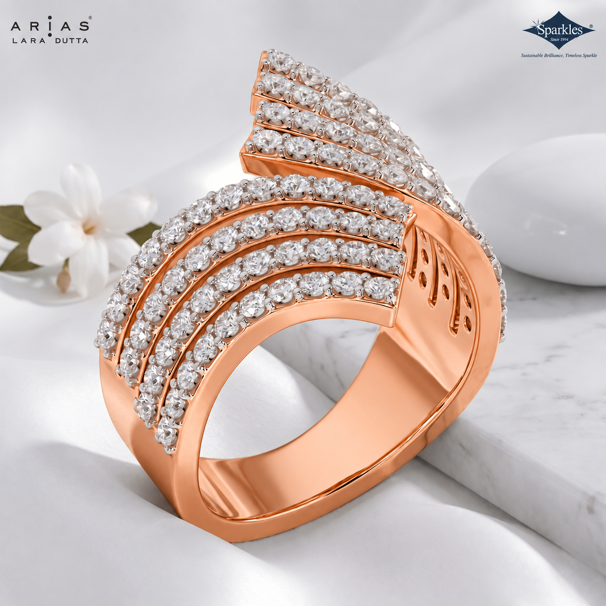 Arias by Lara Dutta Opulent Wave Pave Diamond Ring