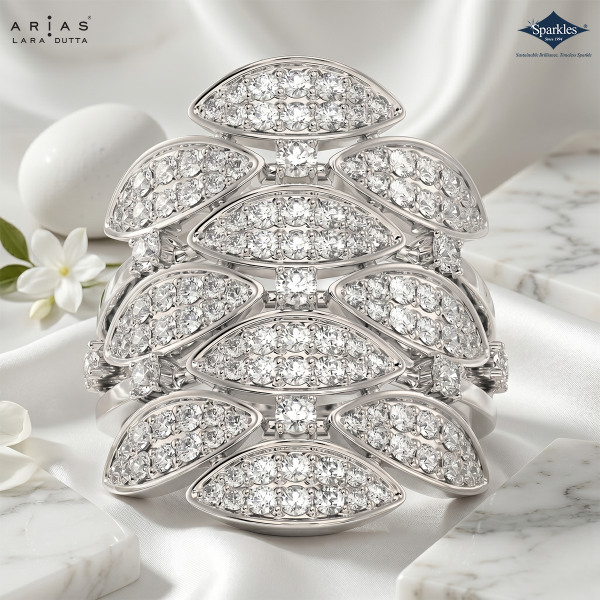 Arias by Lara Dutta Asteria Diamond Leaf Cluster Ring