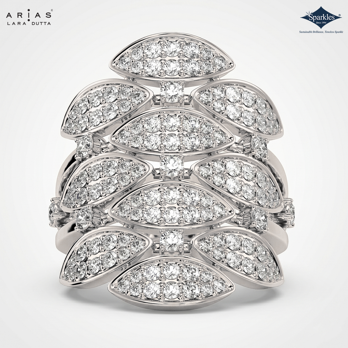 Arias by Lara Dutta Classic Leaf Cluster Diamond Ring
