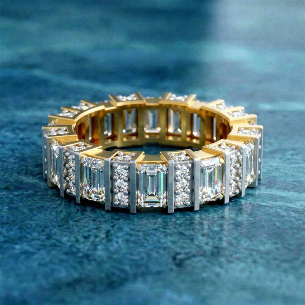 Lab Grown Diamond 4.93 Carat Emerald & Princess Cut Ring 14KW