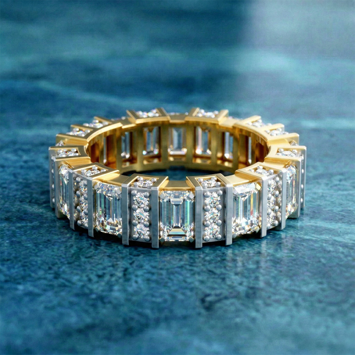 Lab Grown Diamond 4.93 Carat Emerald & Princess Cut Ring 14KW