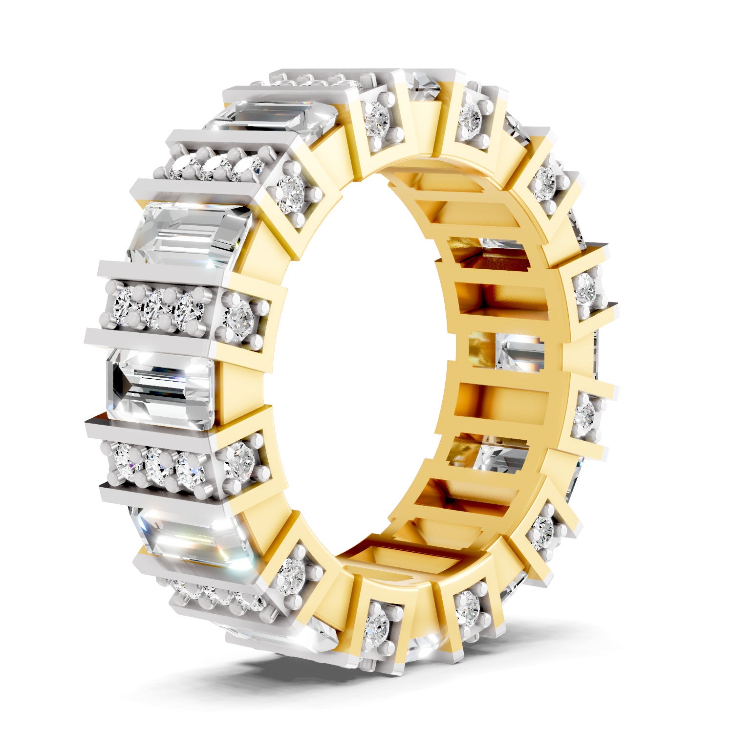 Lab Grown Diamond 4.93 Carat Emerald & Princess Cut Ring 14KW