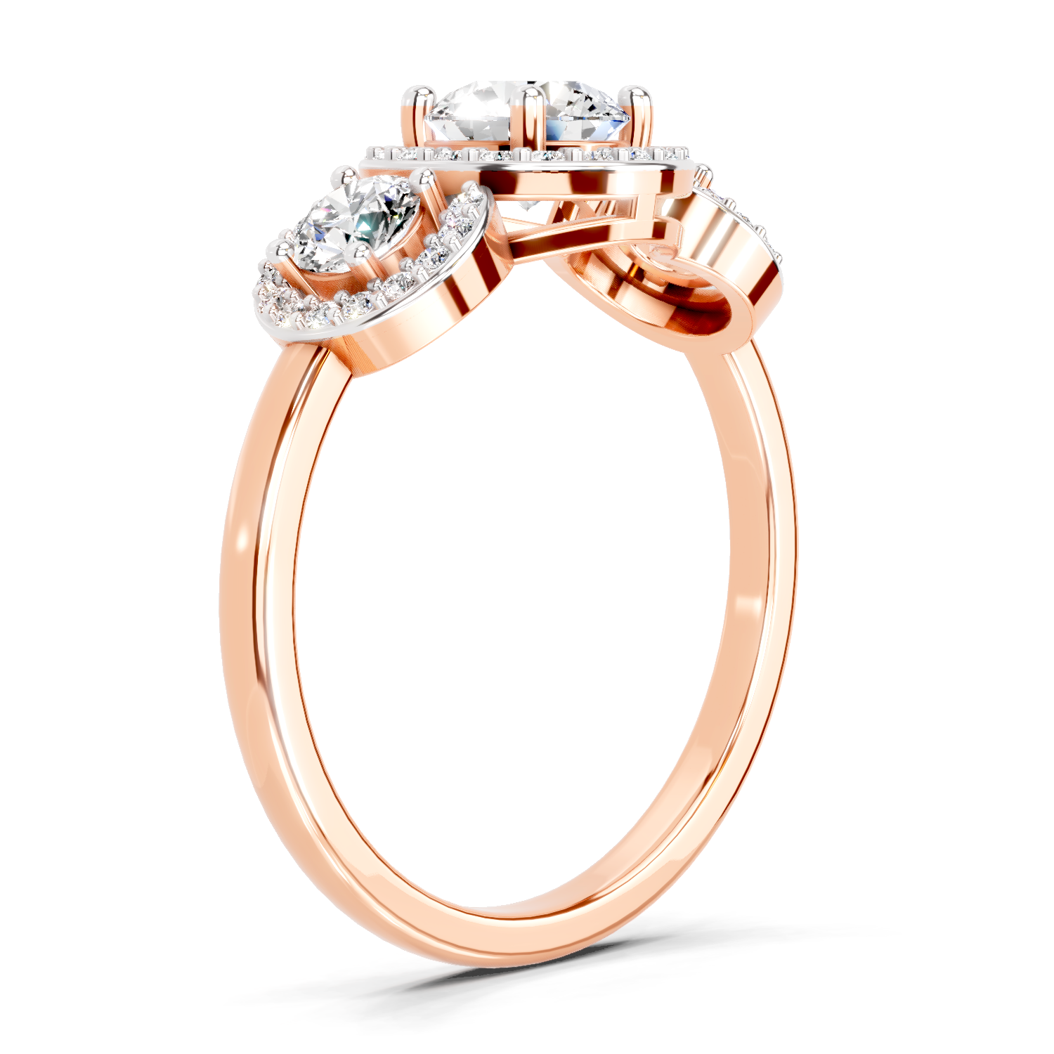 1.01 Carat Round 3 Stone Halo Diamond Ring