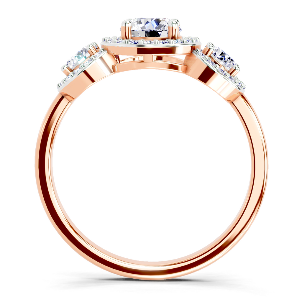 1.01 Carat Round 3 Stone Halo Diamond Ring
