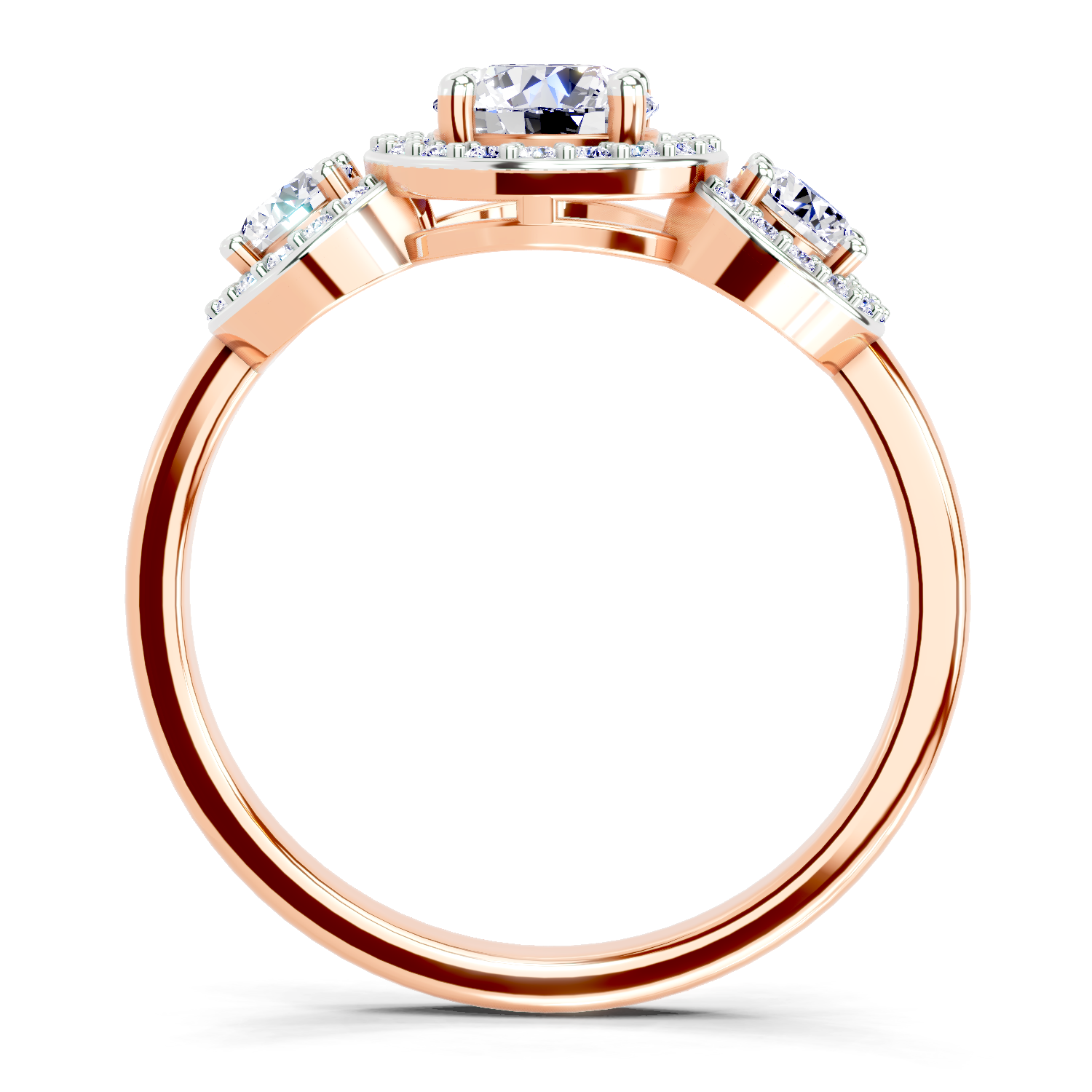 1.01 Carat Round 3 Stone Halo Diamond Ring