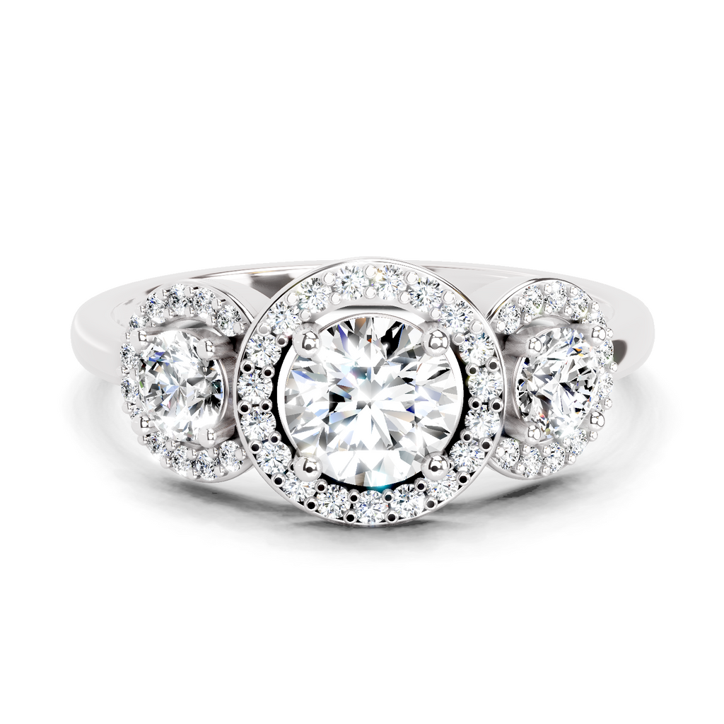 1.01 Carat Round 3 Stone Halo Diamond Ring