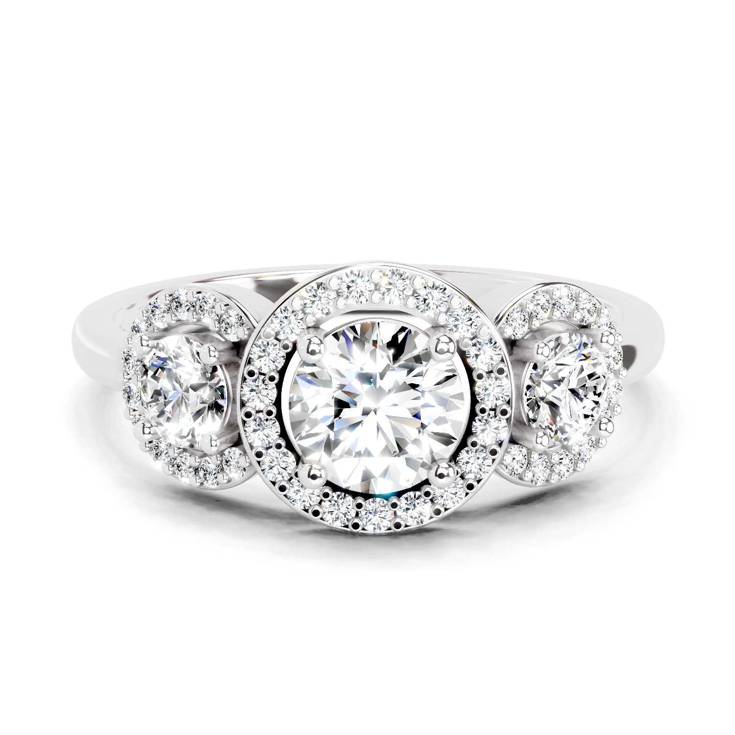 1.01 Carat Round 3 Stone Halo Diamond Ring