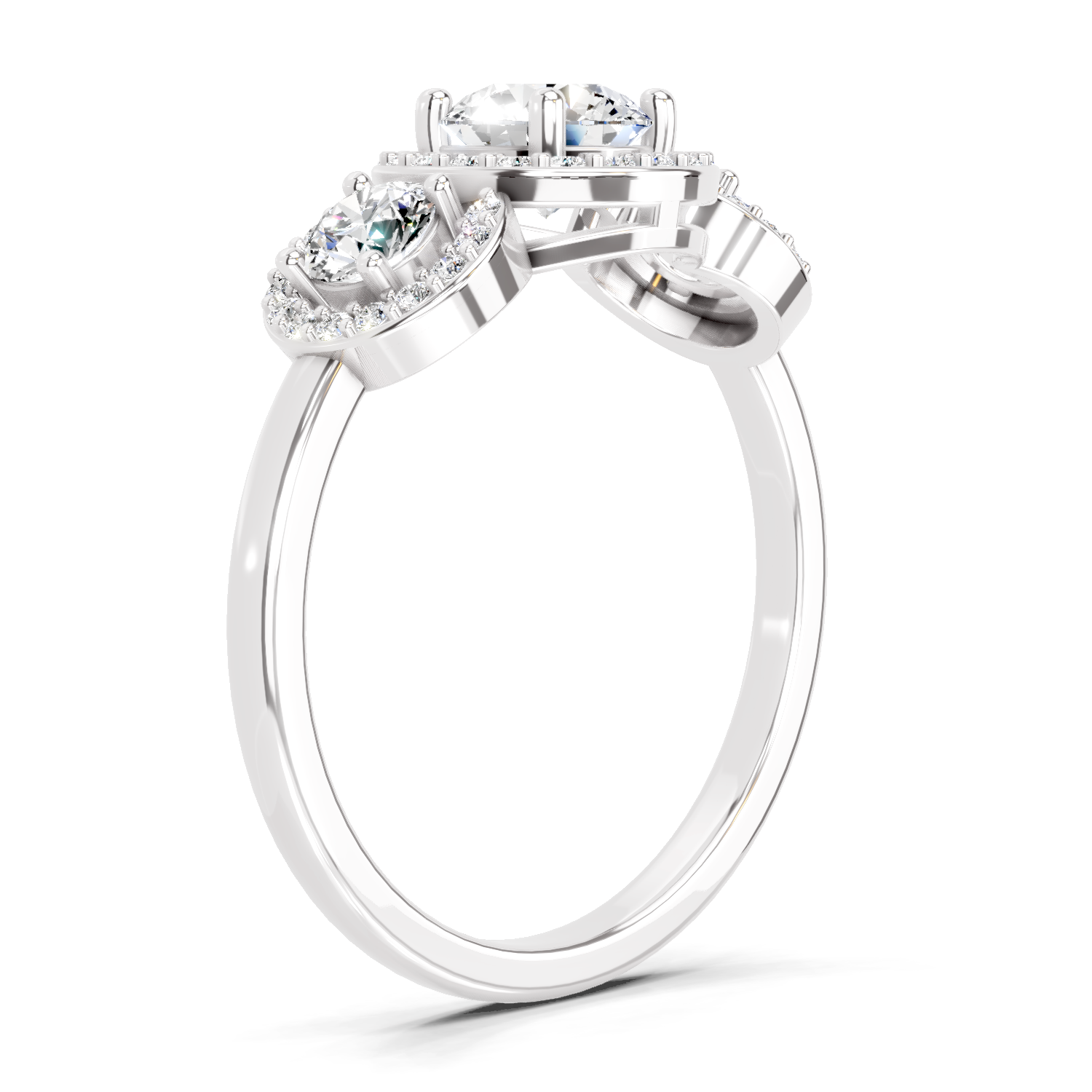 1.01 Carat Round 3 Stone Halo Diamond Ring