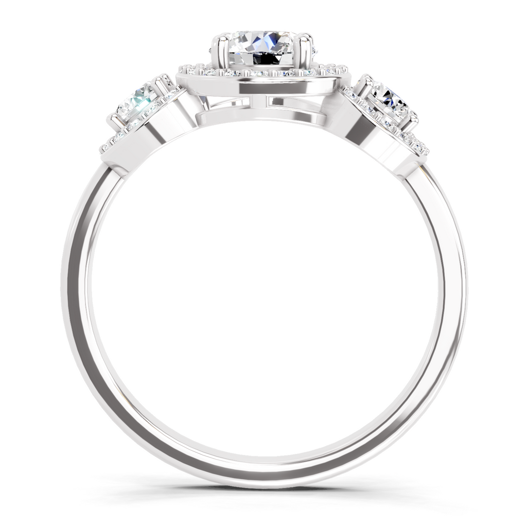 1.01 Carat Round 3 Stone Halo Diamond Ring