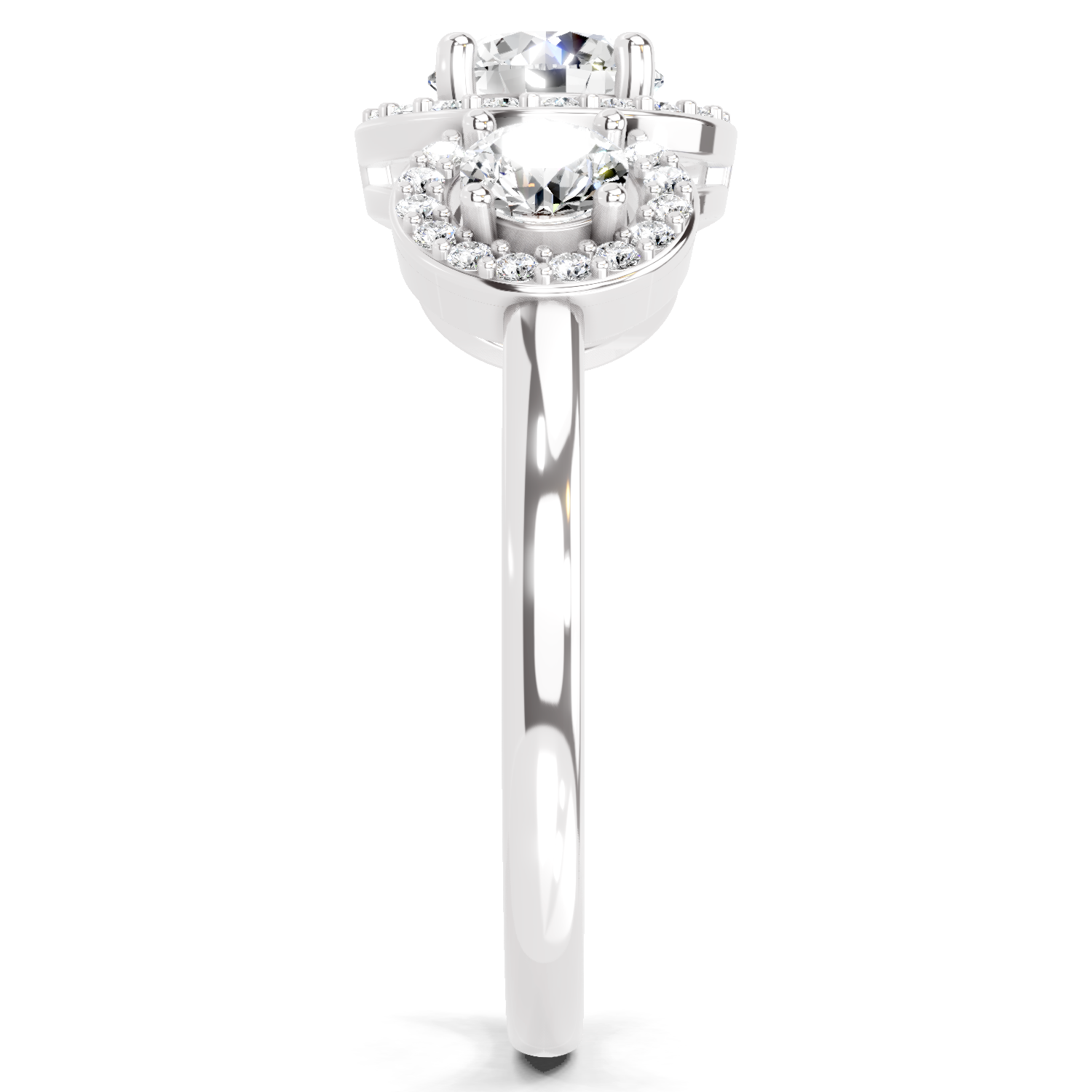 1.01 Carat Round 3 Stone Halo Diamond Ring