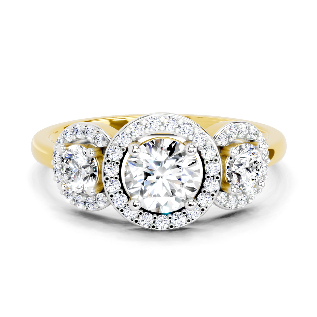1.01 Carat Round 3 Stone Halo Diamond Ring