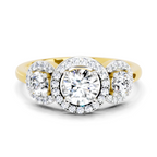 1.01 Carat Round 3 Stone Halo Diamond Ring