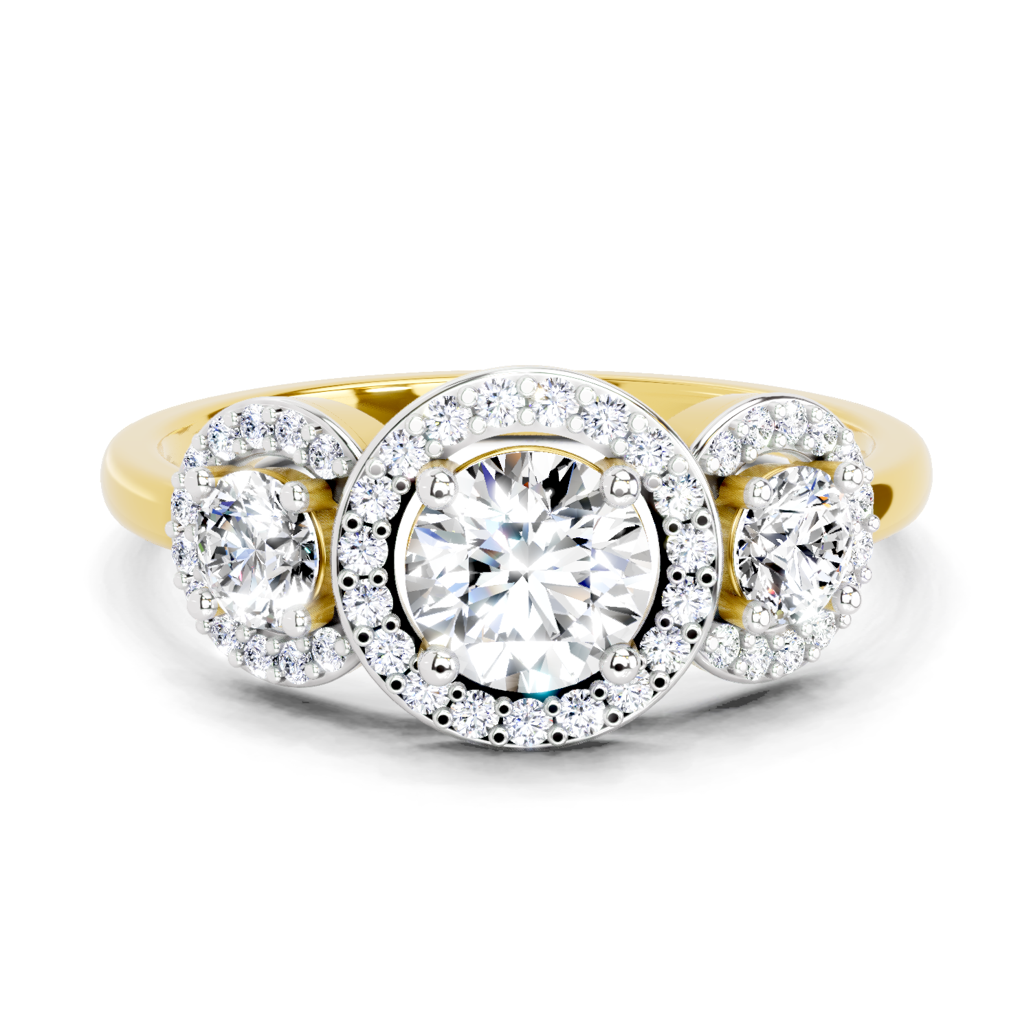 1.01 Carat Round 3 Stone Halo Diamond Ring