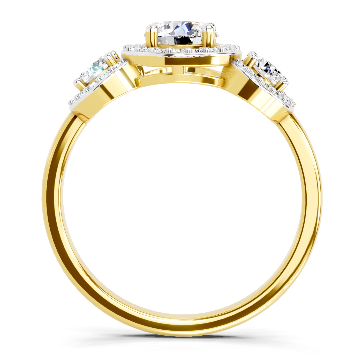 1.01 Carat Round 3 Stone Halo Diamond Ring