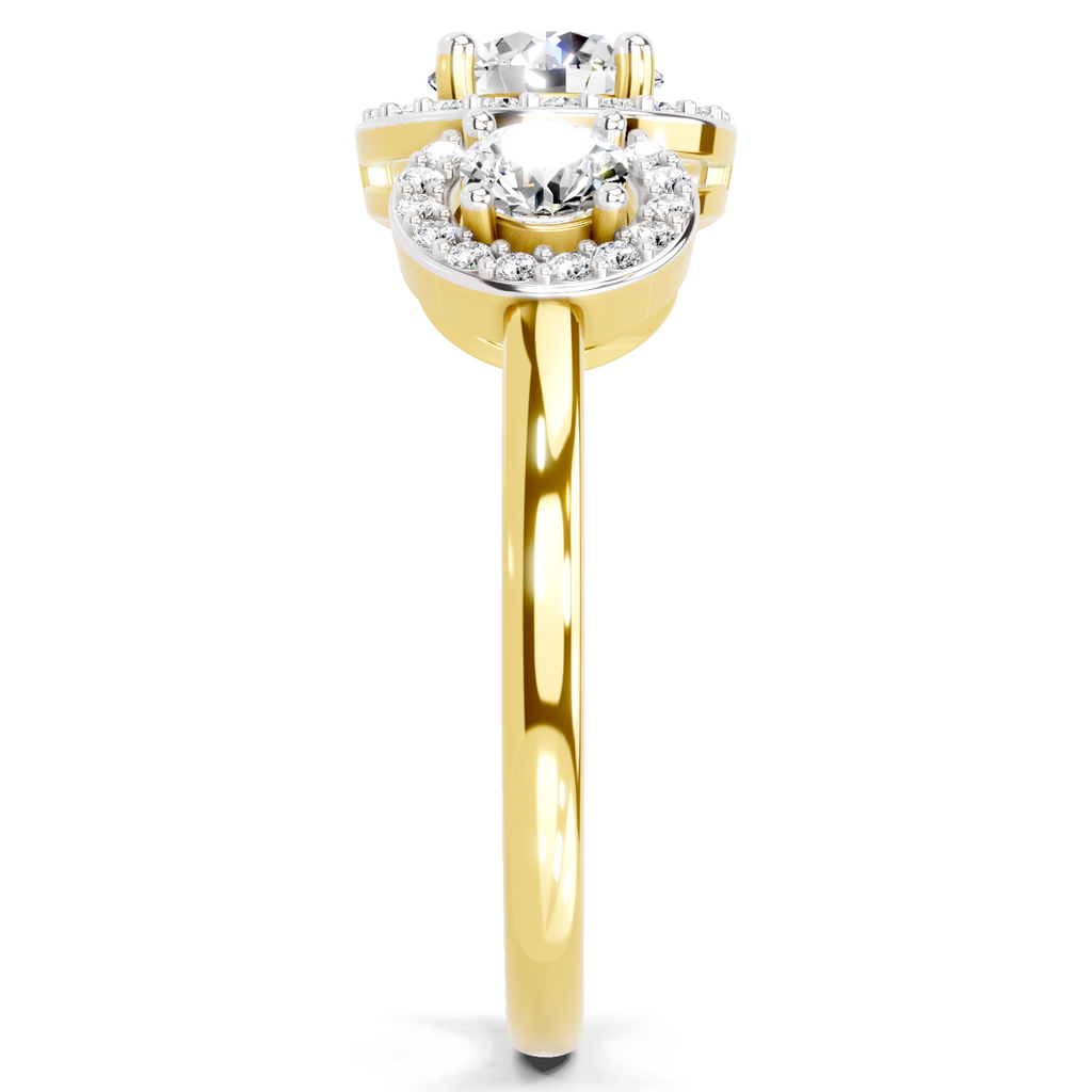 1.01 Carat Round 3 Stone Halo Diamond Ring