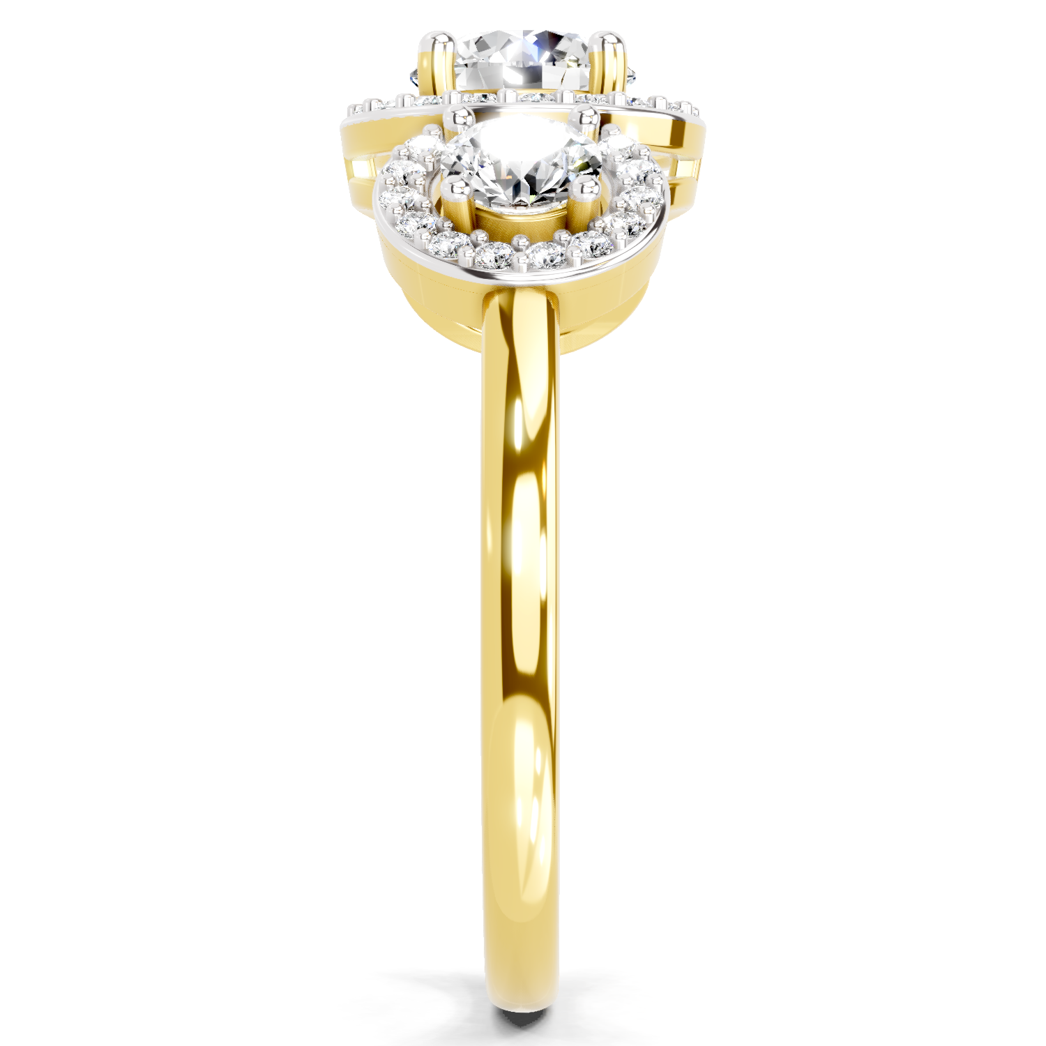 1.01 Carat Round 3 Stone Halo Diamond Ring